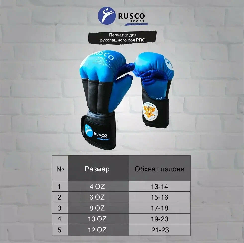 Перчатки RUSCO SPORT для Рукопашного боя PRO синие  купить в Минске.